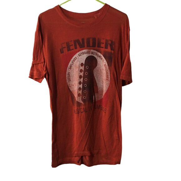 FENDER X LUCKY BRAND MUSICAL INSTRUMENTS RED T-SHIRT MENS MEDIUM - Picture 1 of 4